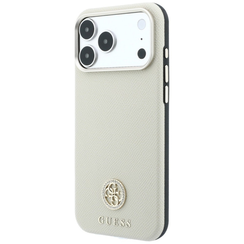 Capa MagSafe Grained Round Strass Logo Guess GUE005545 para Apple iPhone 18 Pro / 17 Pro, bege