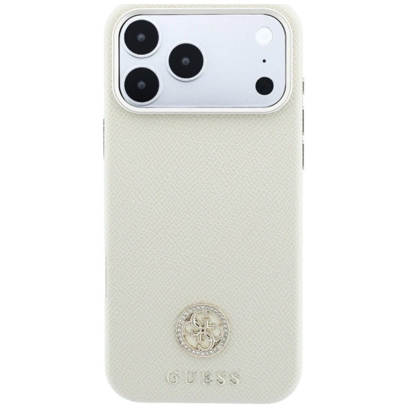 Capa MagSafe Grained Round Strass Logo Guess GUE005545 para Apple iPhone 18 Pro / 17 Pro, bege