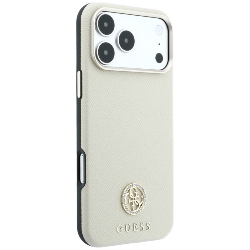Capa MagSafe Grained Round Strass Logo Guess GUE005545 para Apple iPhone 18 Pro / 17 Pro, bege
