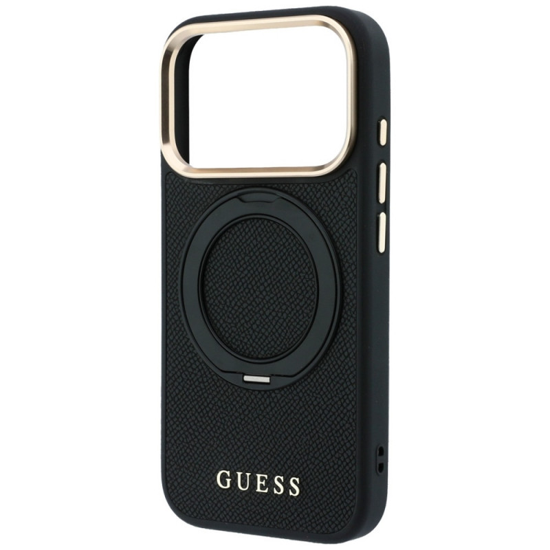 Capa MagSafe Guess Ring Stand 360 Grained Classic Logo para Apple iPhone 18 Pro / 17 Pro, preta