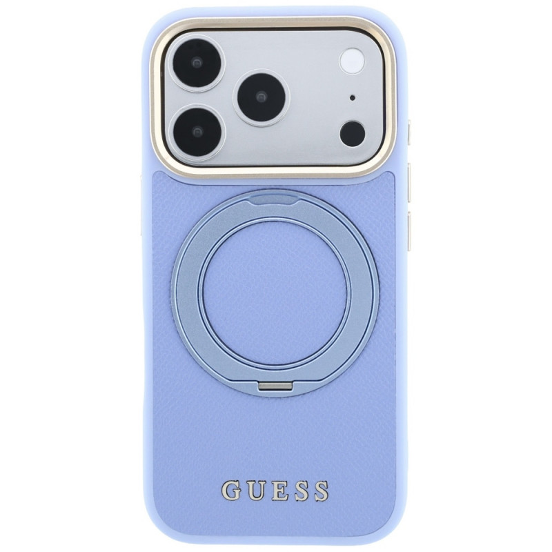 Capa MagSafe Guess Ring Stand 360 Grained Classic Logo para Apple iPhone 18 Pro Max / 17 Pro Max, azul-claro