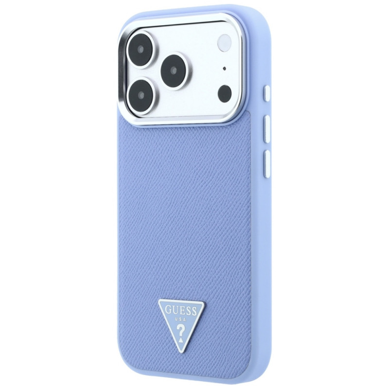 Capa rígida Guess Grained Triangle Logo MagSafe para Apple iPhone 18 Pro / 17 Pro, azul