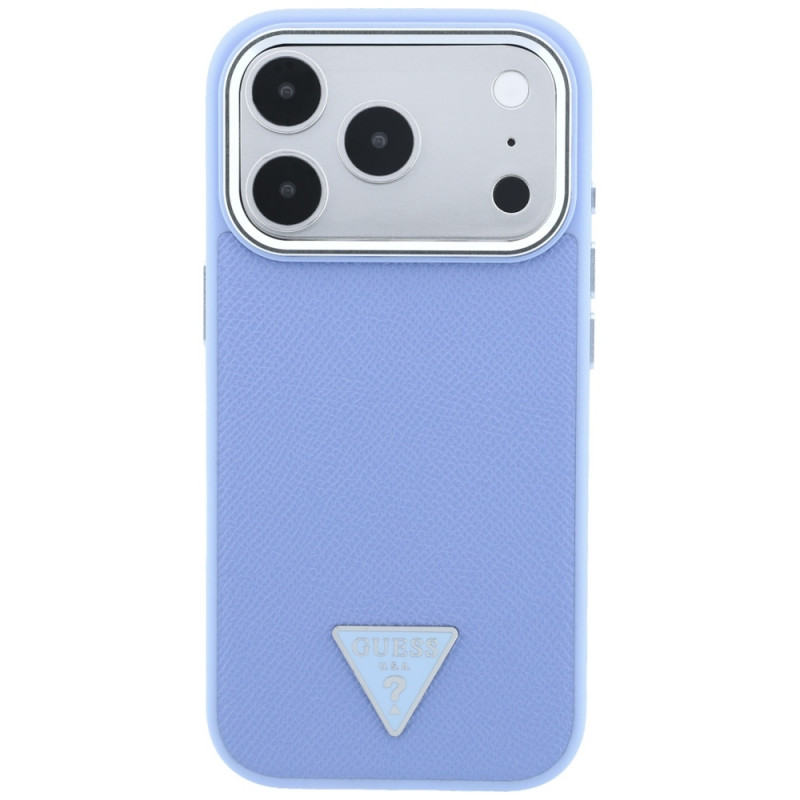 Capa rígida Guess Grained Triangle Logo MagSafe para Apple iPhone 18 Pro / 17 Pro, azul
