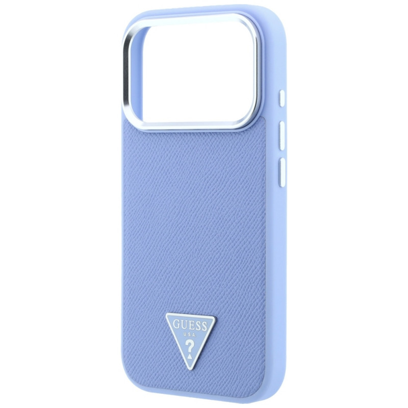 Capa rígida Guess Grained Triangle Logo MagSafe para Apple iPhone 18 Pro / 17 Pro, azul