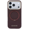 Capa MagSafe Guess Ring Stand 360 Grained Classic Logo para Apple iPhone 18 Pro / 17 Pro, bordô