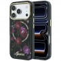Capa rígida Guess GUE6042 IML Glitter Blossom Roses MagSafe para Apple iPhone 18 Pro Max / 17 Pro Max, preta