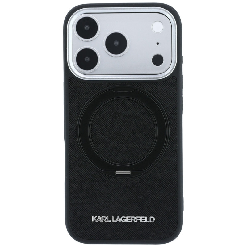 Capa MagSafe Karl Lagerfeld Ring Stand 360 Saffiano Classic Logo para Apple iPhone 18 Pro Max / 17 Pro Max, preta (KF003180)