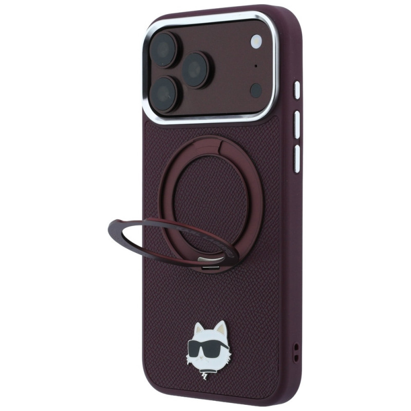 Capa MagSafe Karl Lagerfeld with Ring Stand 360 Choupette Head Pin para Apple iPhone 18 Pro / 17 Pro, bordô (KLD22763)