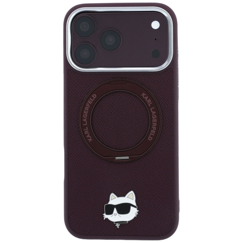 Capa MagSafe Karl Lagerfeld with Ring Stand 360 Choupette Head Pin para Apple iPhone 18 Pro / 17 Pro, bordô (KLD22763)
