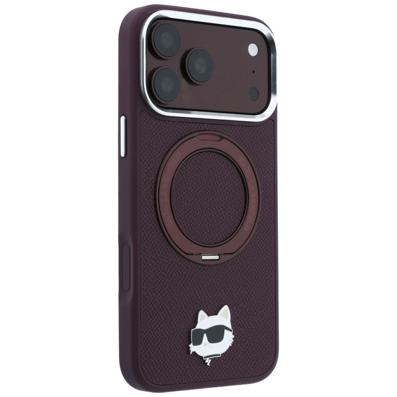 Capa MagSafe Karl Lagerfeld with Ring Stand 360 Choupette Head Pin para Apple iPhone 18 Pro / 17 Pro, bordô (KLD22763)