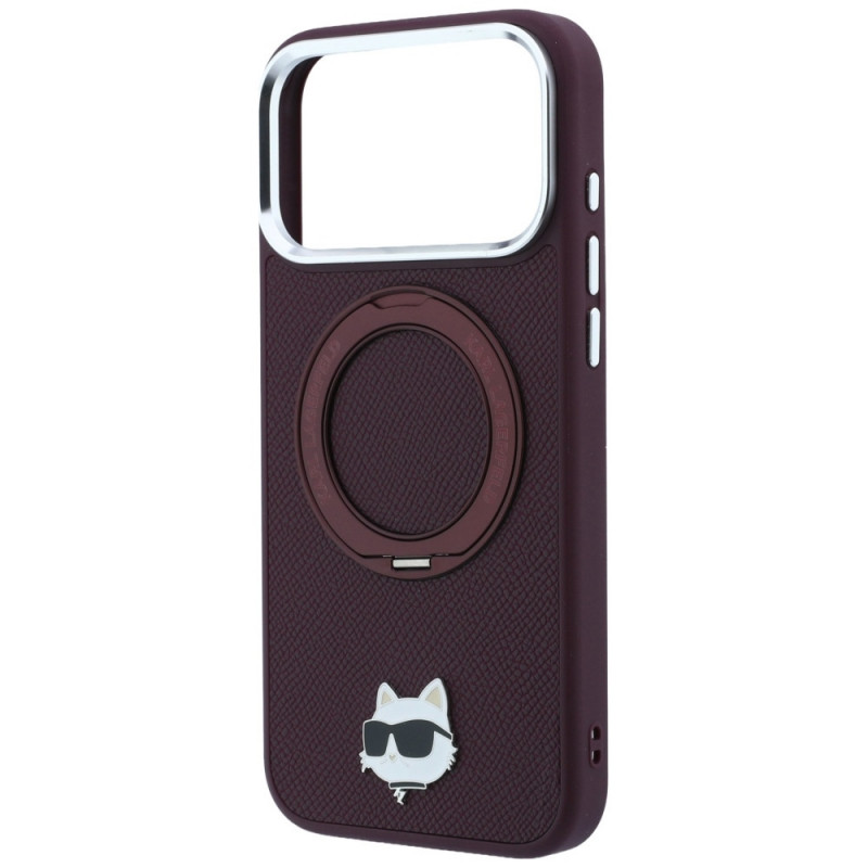 Capa MagSafe Karl Lagerfeld with Ring Stand 360 Choupette Head Pin para Apple iPhone 18 Pro / 17 Pro, bordô (KLD22763)