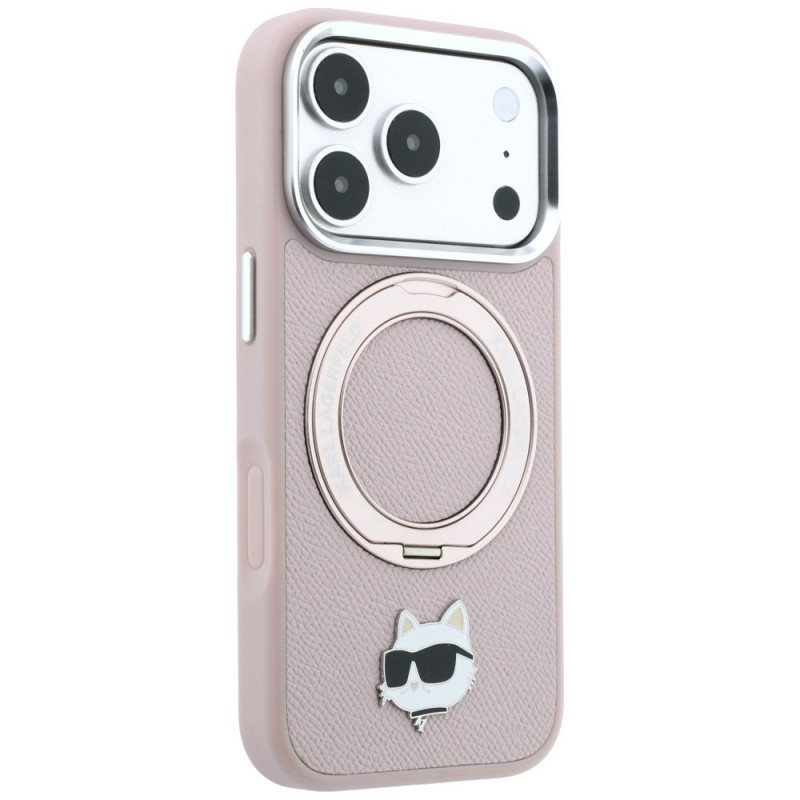 Capa MagSafe Karl Lagerfeld with Ring Stand 360 Choupette Head Pin para Apple iPhone 18 Pro Max / 17 Pro Max, rosa