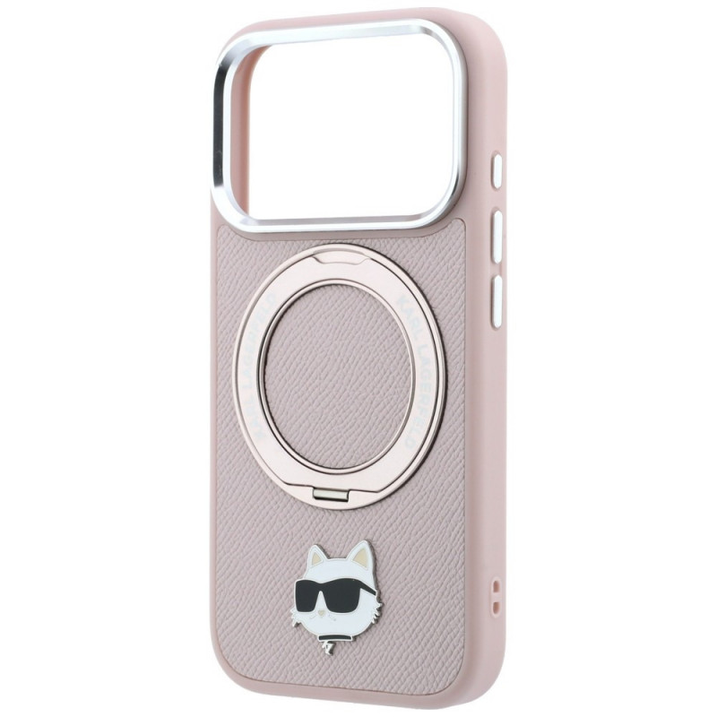 Capa MagSafe Karl Lagerfeld with Ring Stand 360 Choupette Head Pin para Apple iPhone 18 Pro Max / 17 Pro Max, rosa