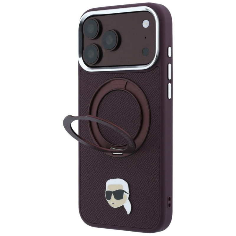 Capa MagSafe Karl Lagerfeld with Ring Stand 360 Karl Head Pin para Apple iPhone 18 Pro Max / 17 Pro Max, bordô
