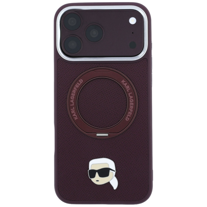 Capa MagSafe Karl Lagerfeld with Ring Stand 360 Karl Head Pin para Apple iPhone 18 Pro Max / 17 Pro Max, bordô