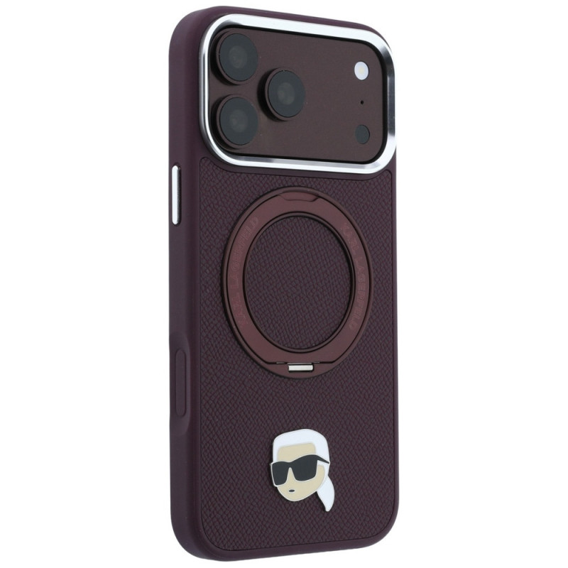 Capa MagSafe Karl Lagerfeld with Ring Stand 360 Karl Head Pin para Apple iPhone 18 Pro Max / 17 Pro Max, bordô