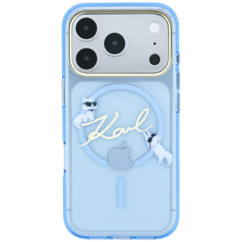 Capa MagSafe Script Logo Karl Lagerfeld para Apple iPhone 18 Pro / 17 Pro, azul-claro