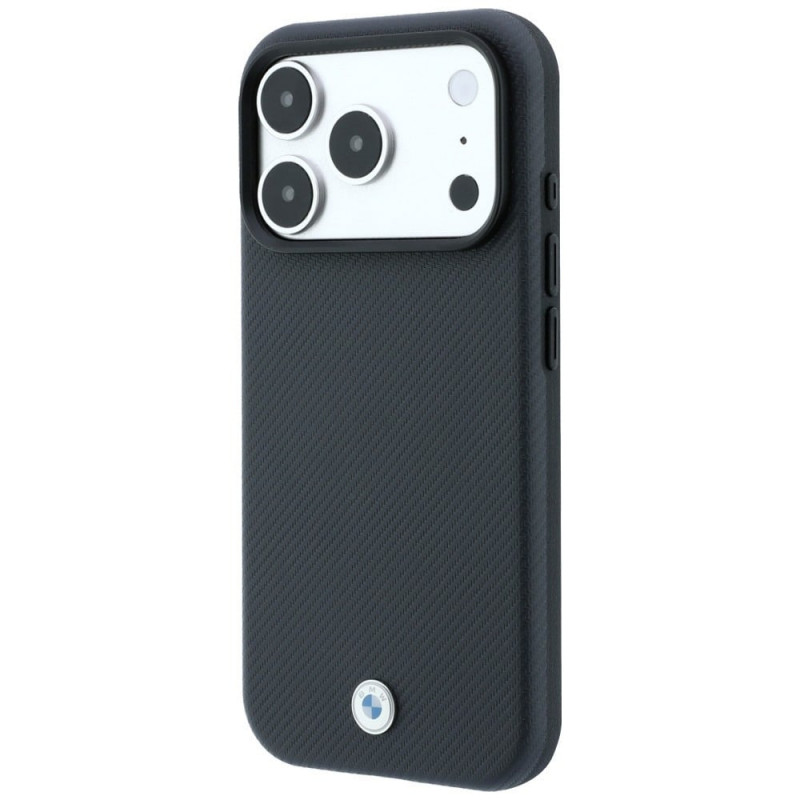 Capa MagSafe BMW Kevlar Metal Logo para Apple iPhone 18 Pro / 17 Pro, antracite