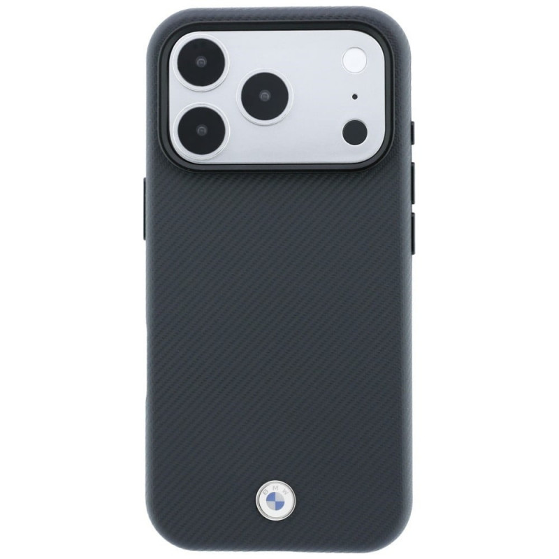 Capa MagSafe BMW Kevlar Metal Logo para Apple iPhone 18 Pro / 17 Pro, antracite