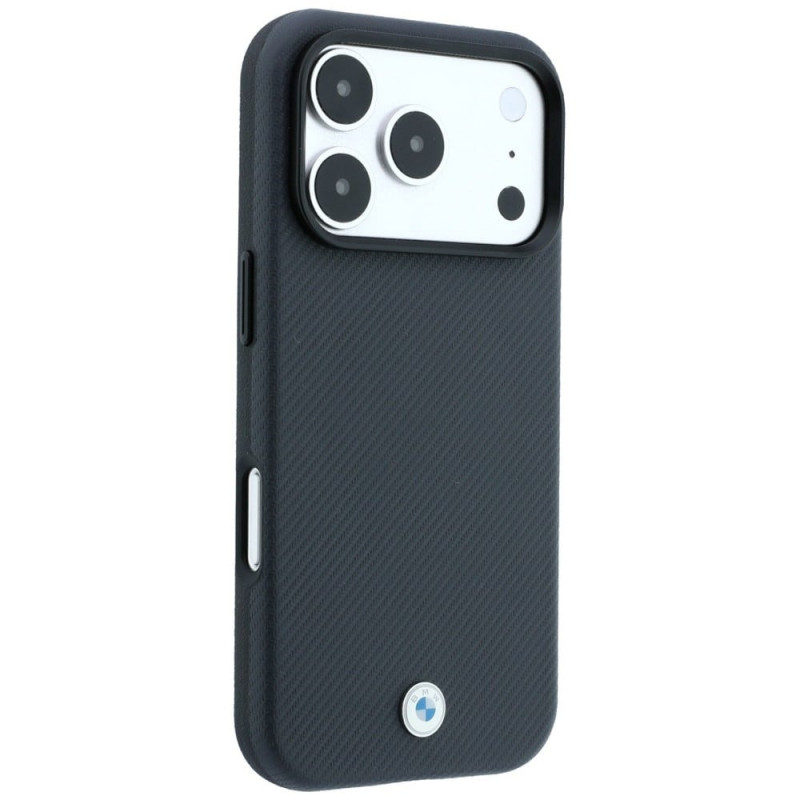 Capa MagSafe BMW Kevlar Metal Logo para Apple iPhone 18 Pro / 17 Pro, antracite