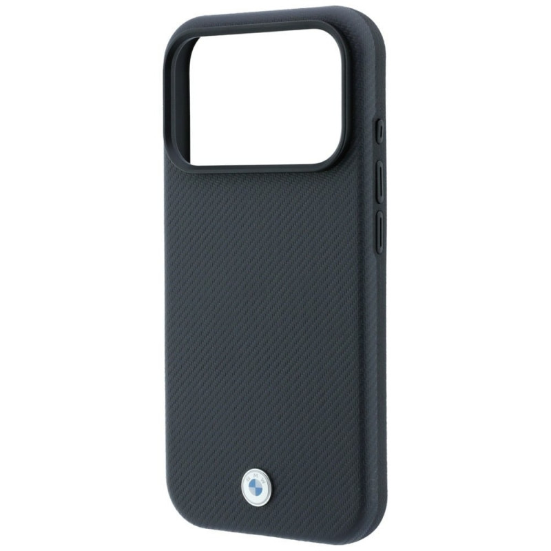 Capa MagSafe BMW Kevlar Metal Logo para Apple iPhone 18 Pro / 17 Pro, antracite
