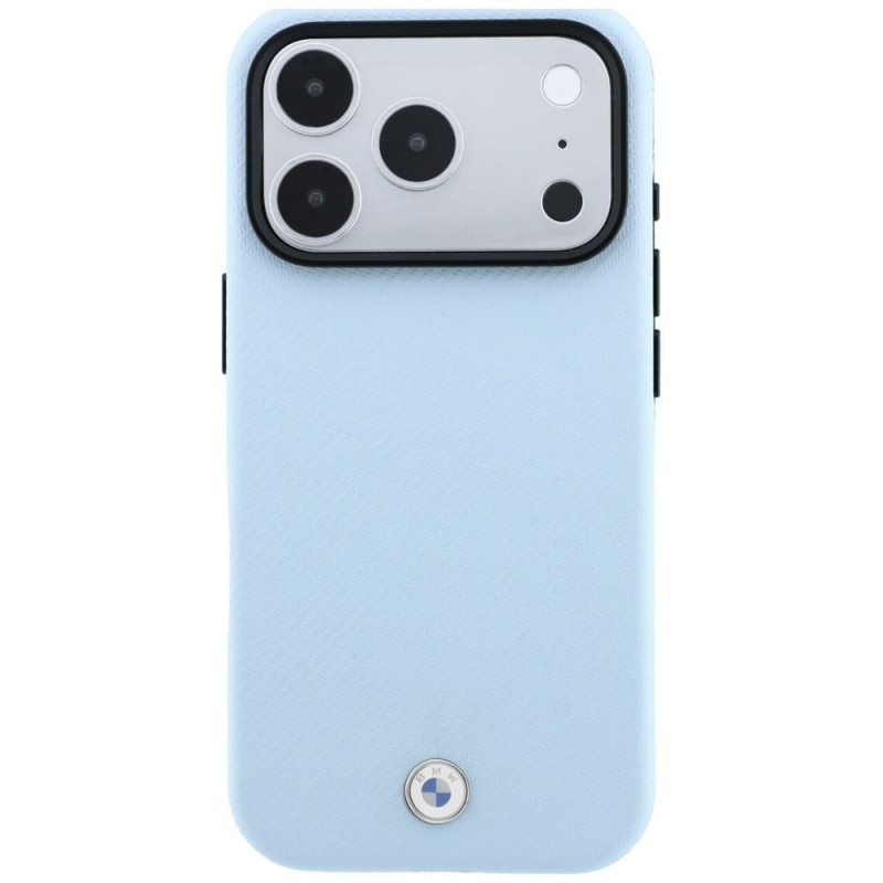 Capa MagSafe BMW Kevlar Metal Logo para Apple iPhone 18 Pro Max / 17 Pro Max, azul