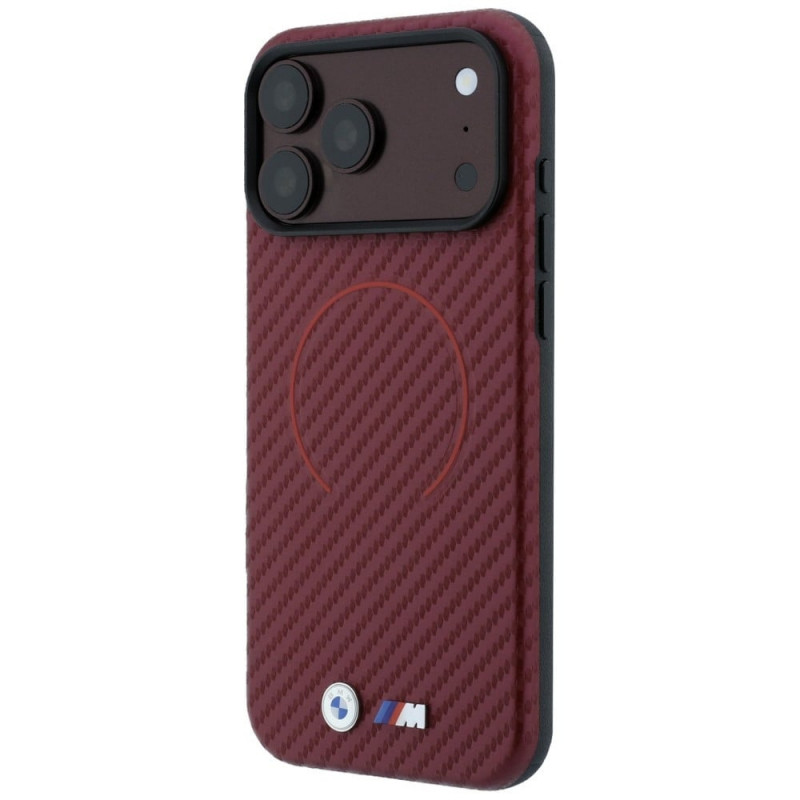 Capa MagSafe BMW M Carbon Printed Ring para Apple iPhone 18 Pro / 17 Pro, bordô