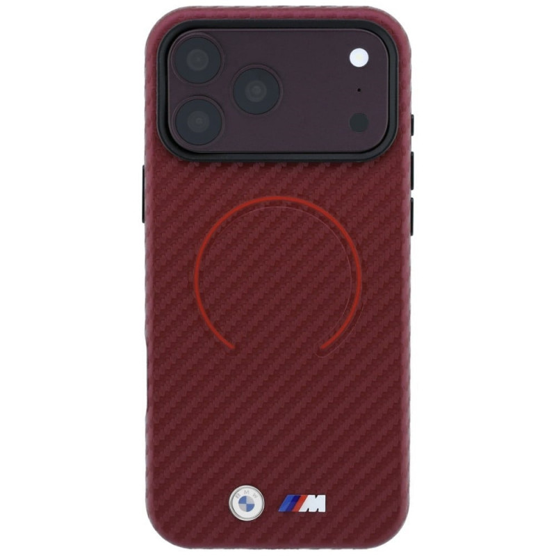Capa MagSafe BMW M Carbon Printed Ring para Apple iPhone 18 Pro Max / 17 Pro Max, vermelha