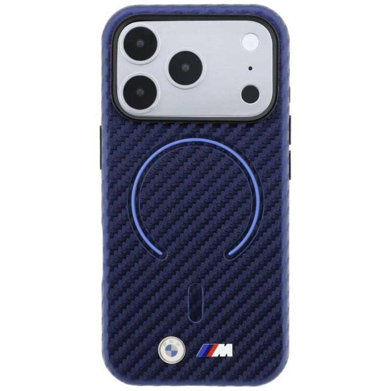 Capa MagSafe BMW M Carbon Printed Ring para Apple iPhone 18 Pro Max / 17 Pro Max, azul-marinho