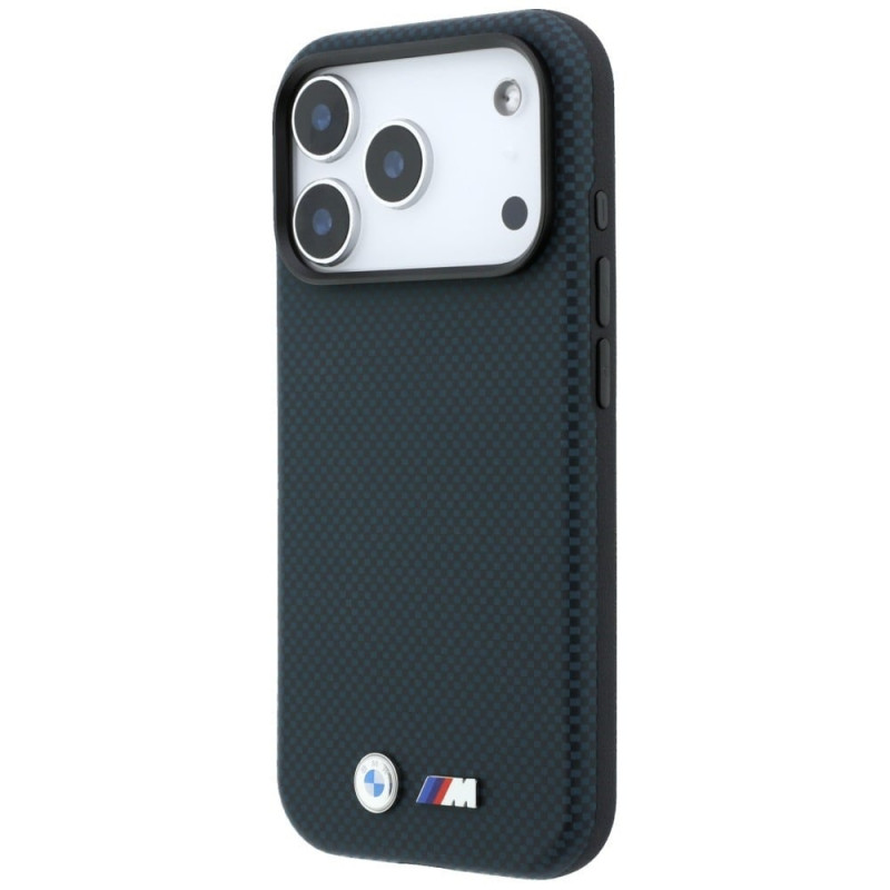 Capa MagSafe BMW M Quadrille Kevlar Metal Logo para Apple iPhone 18 Pro Max / 17 Pro Max, azul-marinho