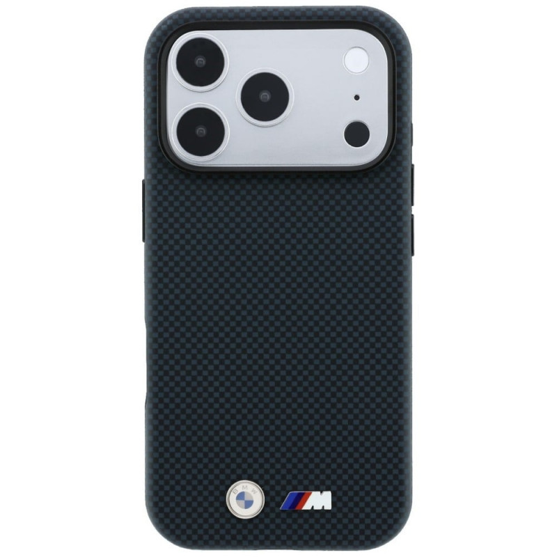 Capa MagSafe BMW M Quadrille Kevlar Metal Logo para Apple iPhone 18 Pro Max / 17 Pro Max, azul-marinho