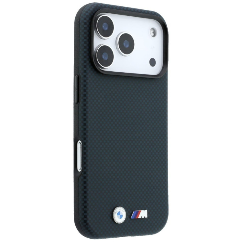Capa MagSafe BMW M Quadrille Kevlar Metal Logo para Apple iPhone 18 Pro Max / 17 Pro Max, azul-marinho