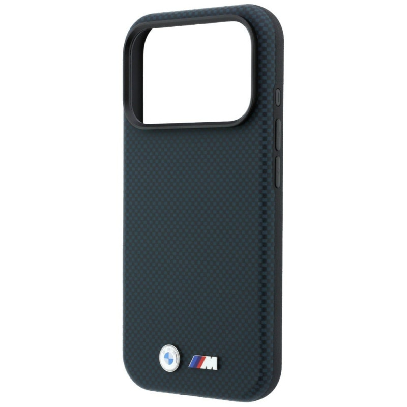 Capa MagSafe BMW M Quadrille Kevlar Metal Logo para Apple iPhone 18 Pro Max / 17 Pro Max, azul-marinho