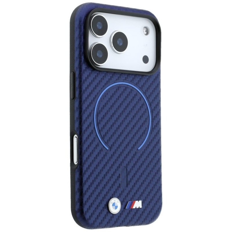 Capa MagSafe BMW M Carbon Printed Ring para Apple iPhone 18 Pro / 17 Pro, azul-marinho