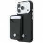Conjunto de capa e carteira BMW Quilted Pattern Metal Logo para Apple iPhone 18 Pro / 17 Pro, preto