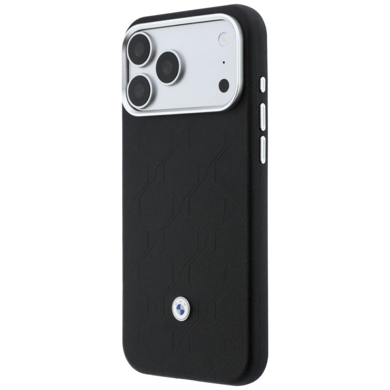 Conjunto de capa e carteira BMW Quilted Pattern Metal Logo para Apple iPhone 18 Pro / 17 Pro, preto