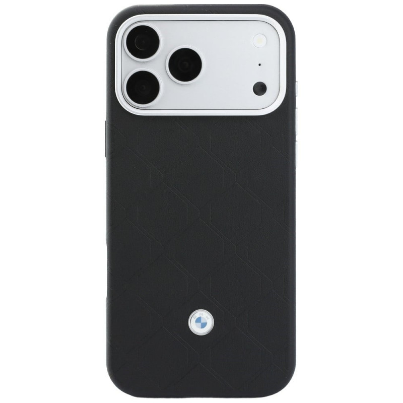 Conjunto de capa e carteira BMW Quilted Pattern Metal Logo para Apple iPhone 18 Pro / 17 Pro, preto
