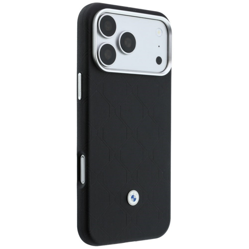 Conjunto de capa e carteira BMW Quilted Pattern Metal Logo para Apple iPhone 18 Pro / 17 Pro, preto