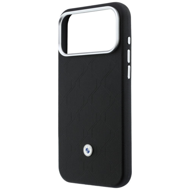 Conjunto de capa e carteira BMW Quilted Pattern Metal Logo para Apple iPhone 18 Pro / 17 Pro, preto