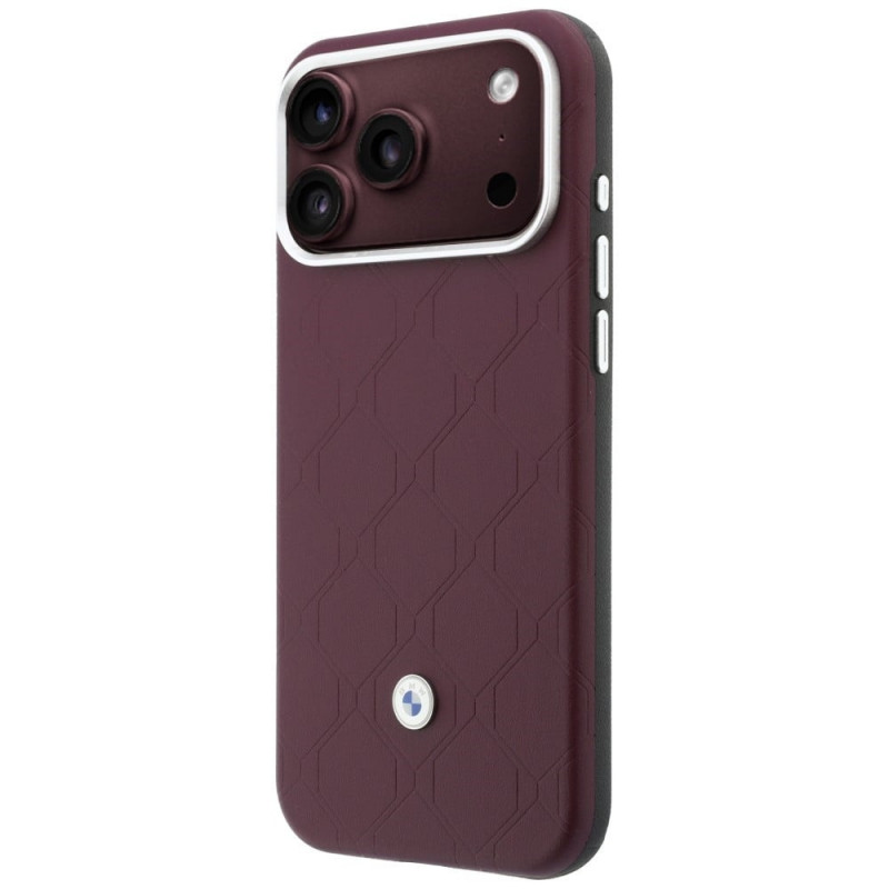 Conjunto de capa e carteira BMW Quilted Pattern Metal Logo para Apple iPhone 18 Pro / 17 Pro, bordô