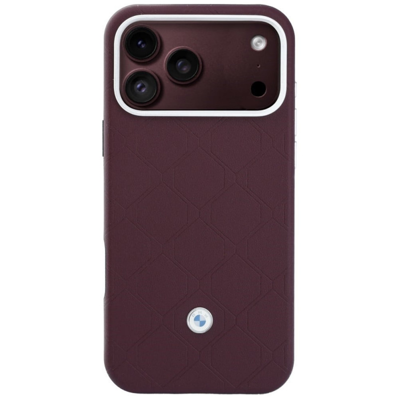 Conjunto de capa e carteira BMW Quilted Pattern Metal Logo para Apple iPhone 18 Pro Max / 17 Pro Max, bordô