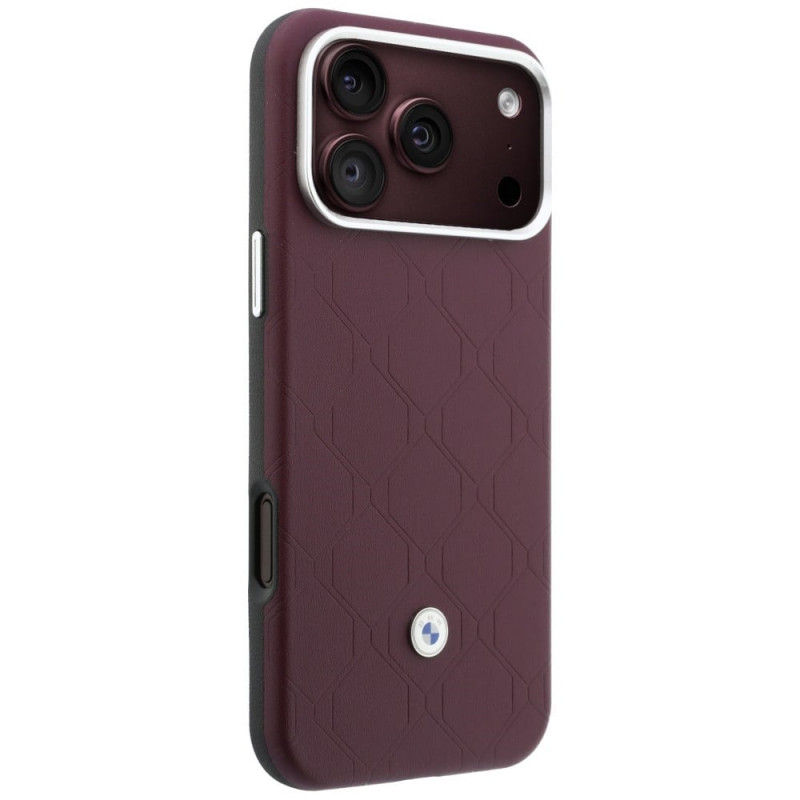 Conjunto de capa e carteira BMW Quilted Pattern Metal Logo para Apple iPhone 18 Pro Max / 17 Pro Max, bordô