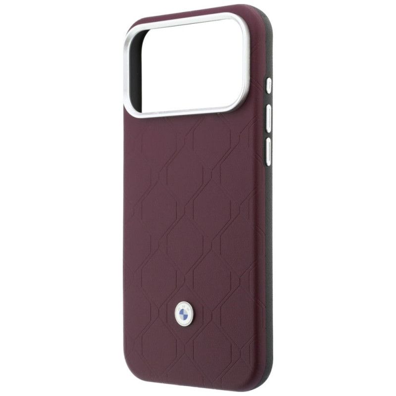 Conjunto de capa e carteira BMW Quilted Pattern Metal Logo para Apple iPhone 18 Pro Max / 17 Pro Max, bordô