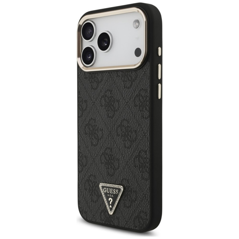 Capa MagSafe Guess 4G Triangle Logo para Apple iPhone 18 Pro Max / 17 Pro Max, preto e dourado