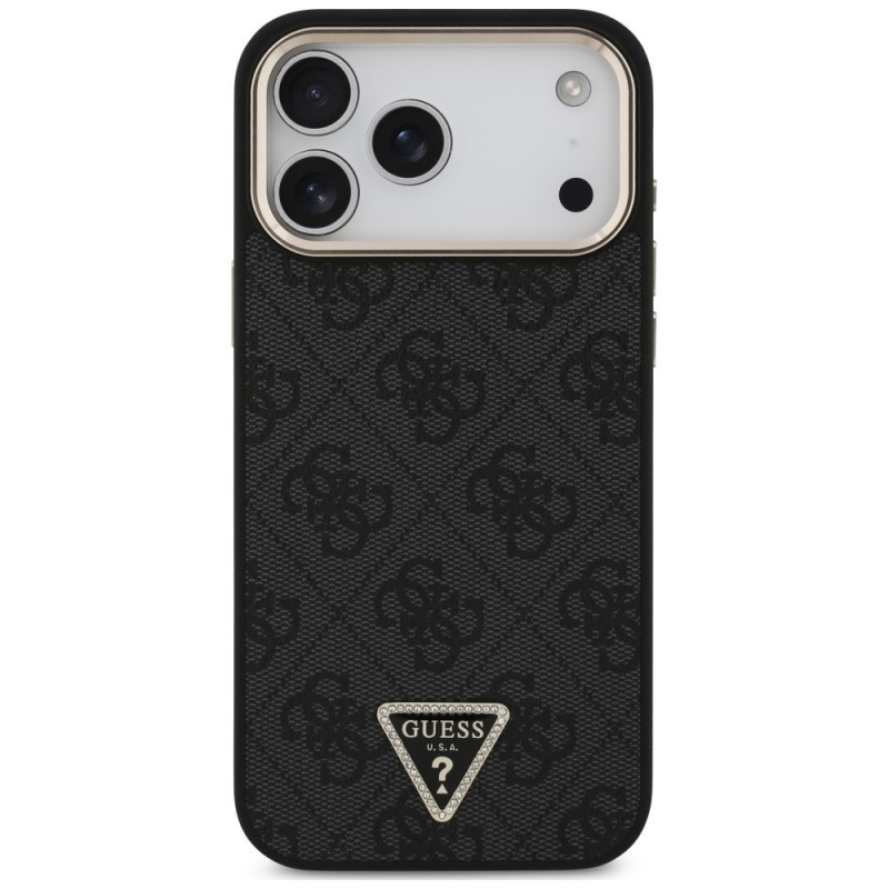 Capa MagSafe Guess 4G Triangle Logo para Apple iPhone 18 Pro Max / 17 Pro Max, preto e dourado