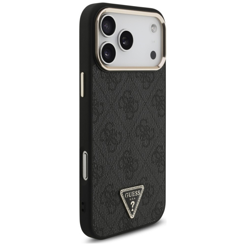 Capa MagSafe Guess 4G Triangle Logo para Apple iPhone 18 Pro Max / 17 Pro Max, preto e dourado