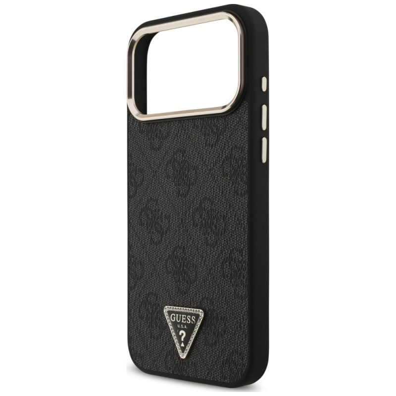 Capa MagSafe Guess 4G Triangle Logo para Apple iPhone 18 Pro Max / 17 Pro Max, preto e dourado