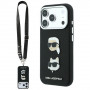Capa Karl Lagerfeld Saffiano Karl&Choupette Heads Pins Strap Logo para Apple iPhone 18 Pro / 17 Pro, preta