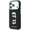 Capa Karl Lagerfeld Saffiano Karl&Choupette Heads Pins Strap Logo para Apple iPhone 18 Pro / 17 Pro, preta
