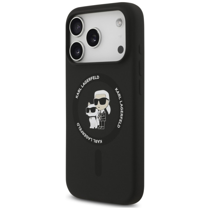 Capa Karl Lagerfeld Silicone Karl&Choupette Ring MagSafe para Apple iPhone 18 Pro Max / 17 Pro Max, preta